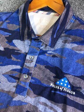 Puma Volition Polo Shirt Mens Large Blue Camo Folds of Honor Performance